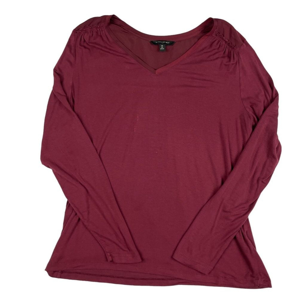 Banana Republic Shirt Womens Medium Burgundy Long Sleeve Pleated Pullover